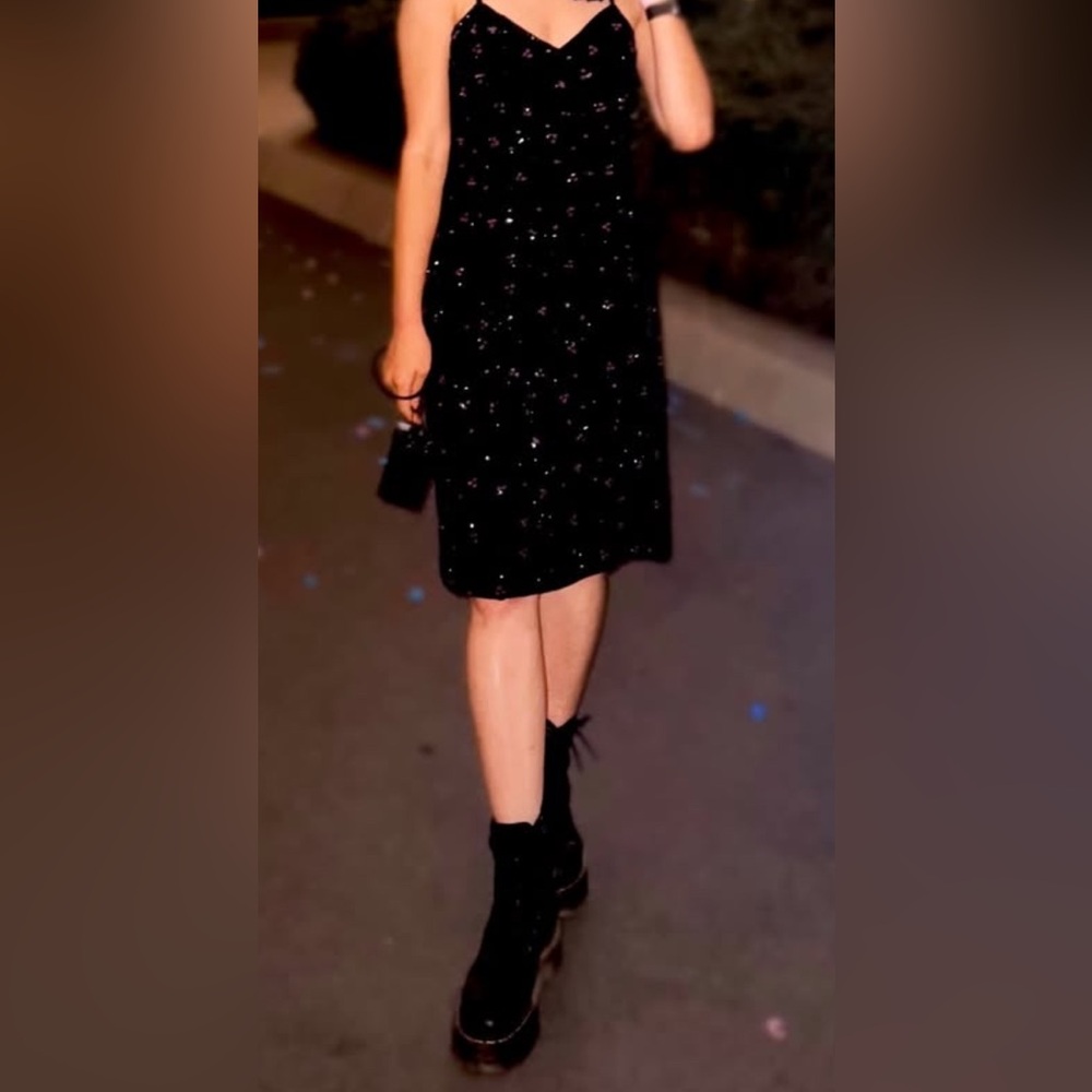 Vintage black floral beaded (100% silk) cocktail semiformal slip dress Paradise - Picture 5 of 16